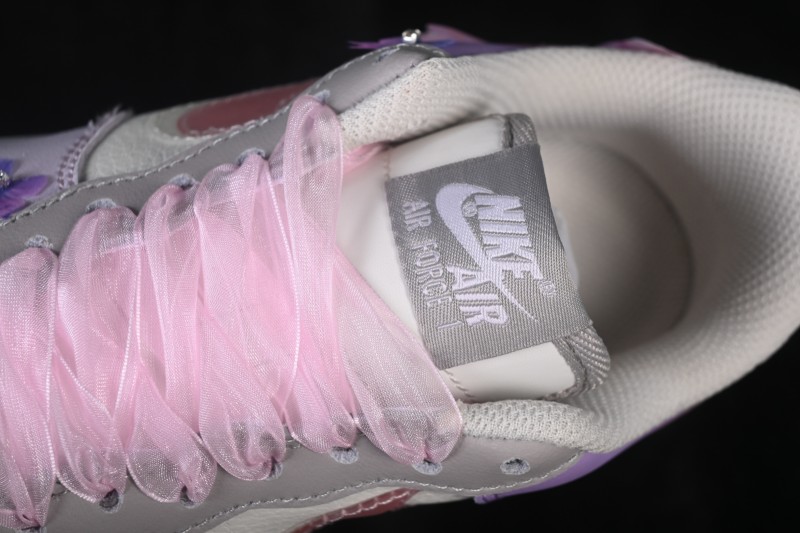 Nike Air Force 1 '07 Low Hand-Painted Graffiti Pastel Pink and Purple Butterfly Theme Casual Sneakers - CJ0304-160