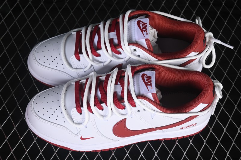 Nike SB Dunk Low White Red Swoosh Lacing Low-Top Skateboarding Shoes - WR0620-119