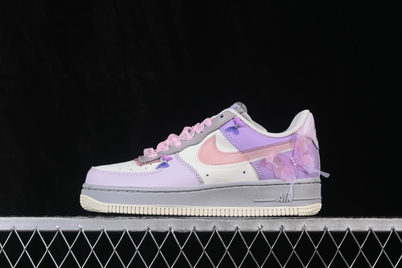 Nike Air Force 1 '07 Low Hand-Painted Graffiti Pastel Pink and Purple Butterfly Theme Casual Sneakers - CJ0304-160