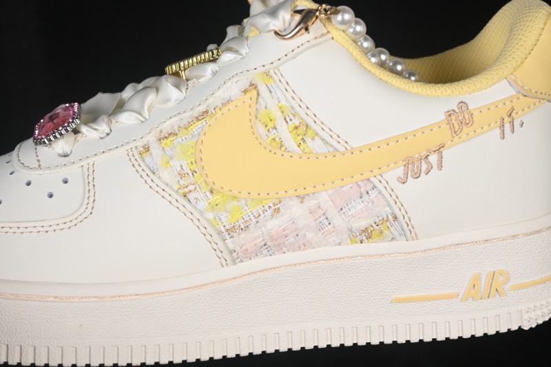 Nike Air Force 1 '07 Low Hand-Painted Doodle Milk Yellow Pearl Spring Whispers Low-Top Casual Skateboarding Shoes - FJ7740-160