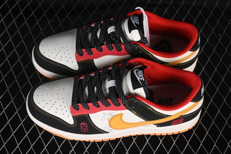 Nike SB Dunk Low Chinese New Year Horse Year Edition Black Gold Red Color Blocking High-End Custom Low-Top Casual Skateboarding Shoes - QW5288-107
