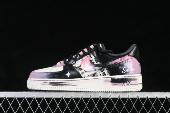 Nike Air Force 1 '07 Low Hand-Painted Graffiti Sneakers with Midnight Starburst Design - FJ7740-170