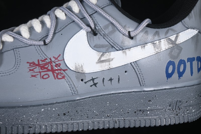 Nike Air Force 1 '07 Low Hand-Painted Graffiti Sneakers with Distressed Cement Wall Design - CW2288-110
