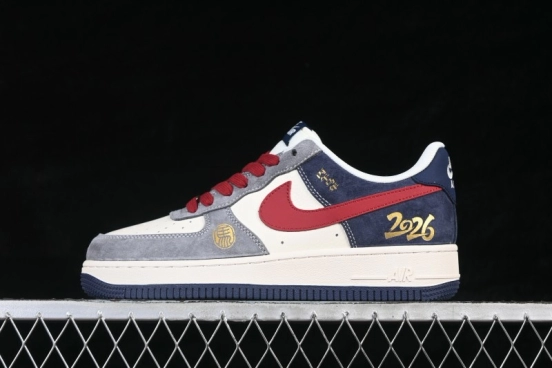 Nike Air Force 1 '07 Low Basketball Sneakers with Red and Navy Contrast - JP2026-153