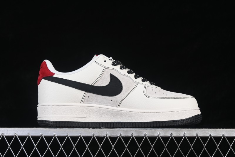 Nike Air Force 1 '07 Low Classic Basketball Sneakers with Black-White-Red Color Blocking and Perforated Leather Upper - KG6699-F42