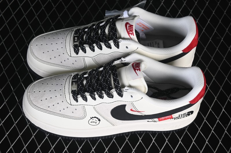Nike Air Force 1 '07 Low Classic Basketball Sneakers with Black-White-Red Color Blocking and Perforated Leather Upper - KG6699-F42