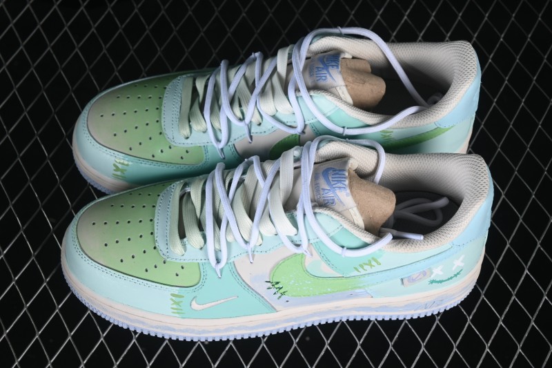 Nike Air Force 1 '07 Low Hand-Painted Graffiti Mint Haze Casual Sneakers - DB3301-919