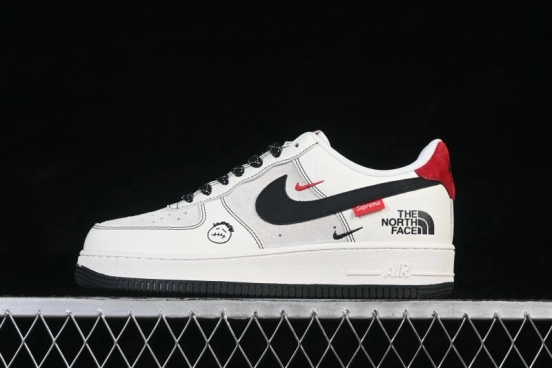 Nike Air Force 1 '07 Low Classic Basketball Sneakers with Black-White-Red Color Blocking and Perforated Leather Upper - KG6699-F42