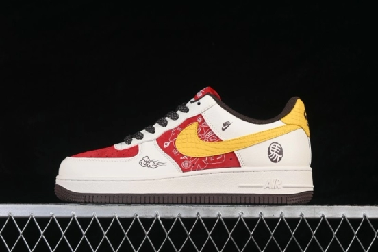 Nike Air Force 1 '07 Low Casual Sneakers with Red White Yellow Color Blocking - JP2026-155