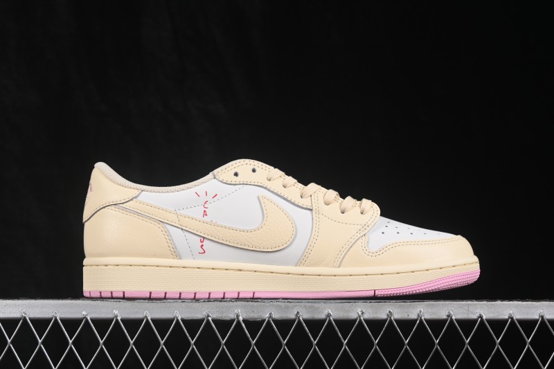 Nike Air Jordan 1 Low OG Travis Scott Reverse Swoosh Premium Full-Grain Leather Sneakers - IQ7604-100