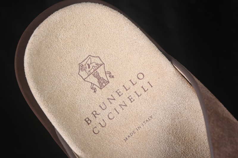 Brunello Cucinelli Suede Flat Slip-On Open Toe One-Band Slippers - MZUSOLY327CAY70 BROWN