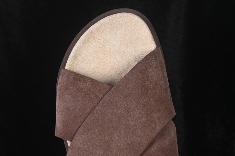 Brunello Cucinelli Suede Flat Slip-On Open Toe One-Band Slippers - MZUSOLY327CAY70 BROWN