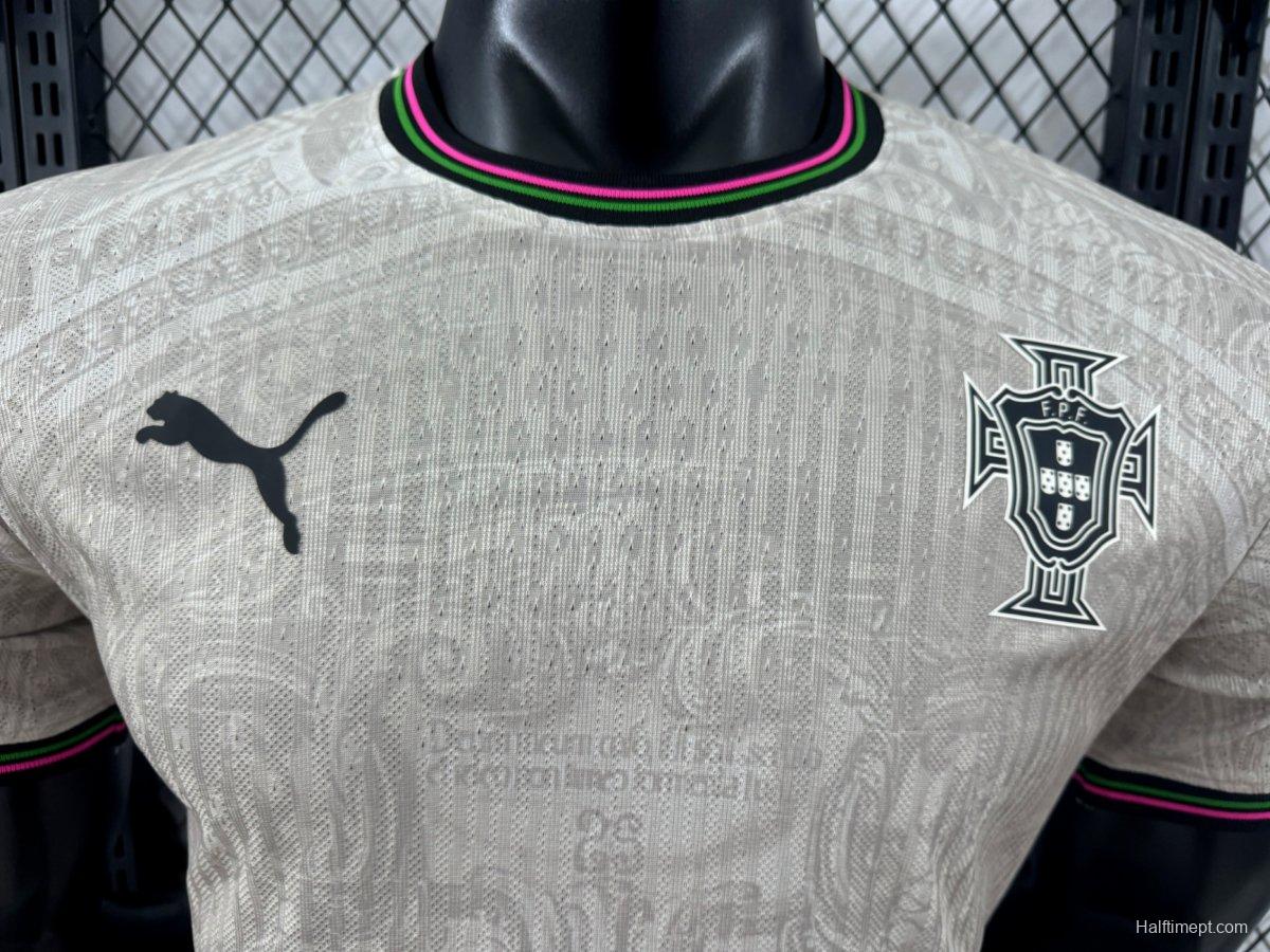Player Version 2025 Portugal Away White with Subtle Pattern Jersey