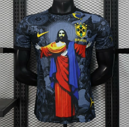 2025 Brazil National Team Special Edition Religious Concept Jersey - Christ the Redeemer Design - Dark Blue