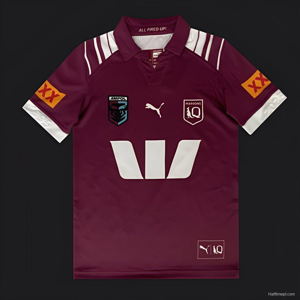 2025 Kids Queensland Maroons Maroon with White Stripes Jersey