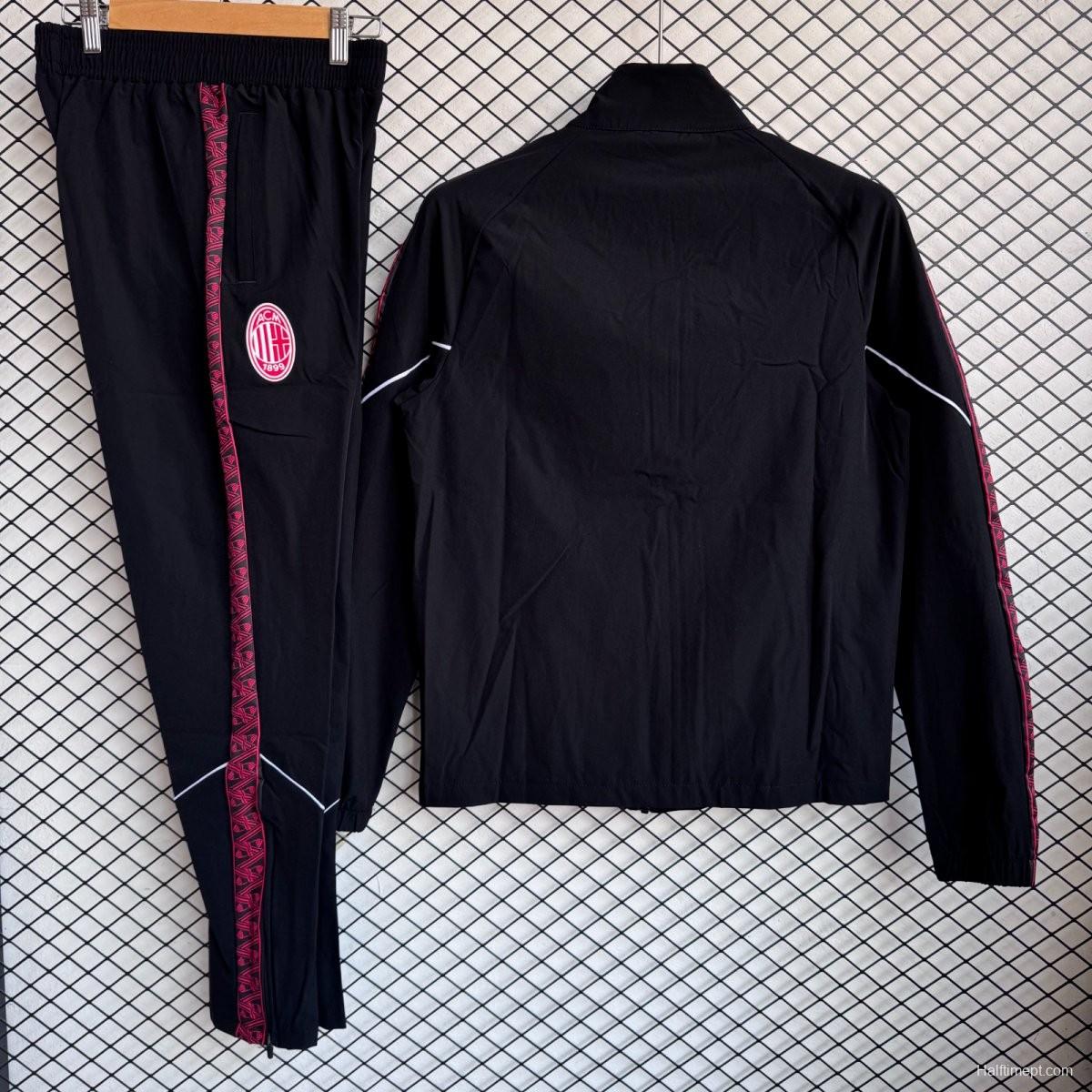 25/26 AC Milan Black/Pink Full Zipper Windbreaker + Long Pants