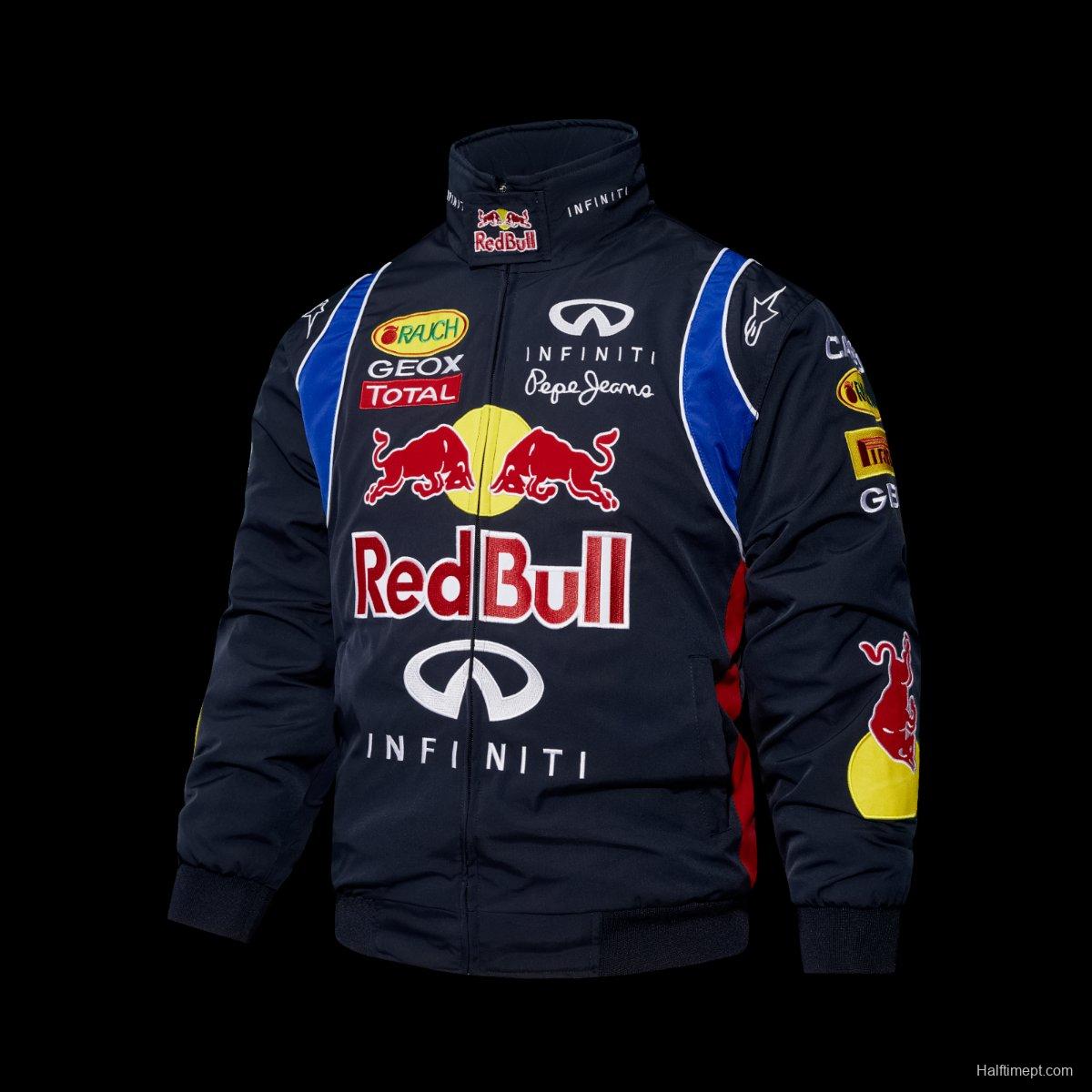 2026 Red Bull Infiniti F1 Racing Team Navy Blue Jacket with Multi-Sponsor Logos and Blue Accents