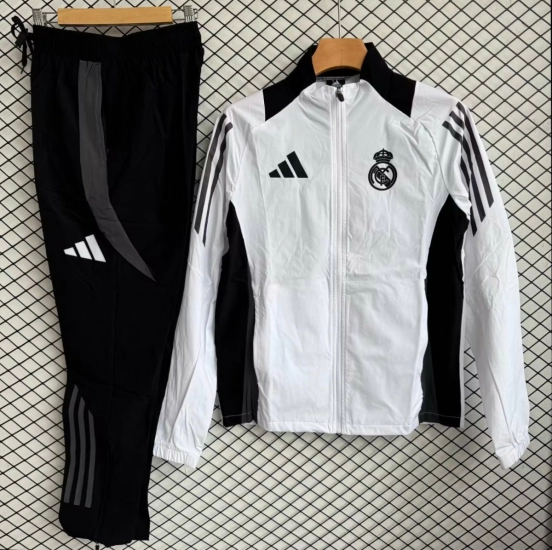 25/26 Real Madrid White with Black Full zipper Jacket Tracksuit+ long pants