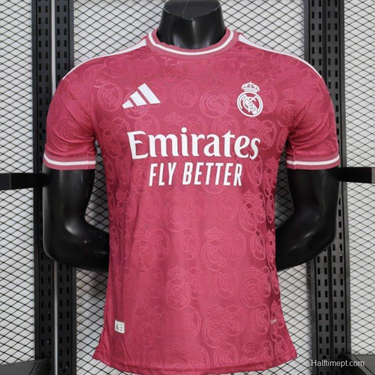 25/26  Player Version Real Madrid Third Dark Pink with all-over embossed crest pattern Jersey