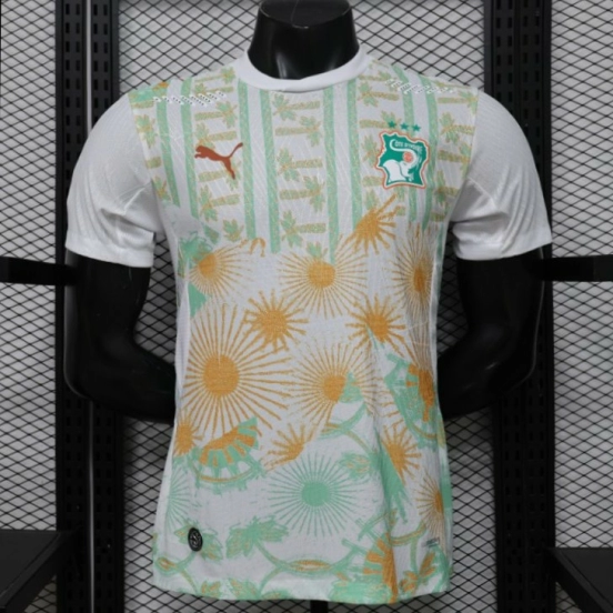 Player Version 2026 Ivory Coast Away White with Tropical Sunflower  Print Jersey
